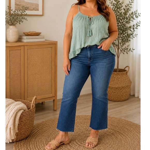 Old Navy Denim - Old Navy High Rise Flare Ankle Jeans Medium Wash Raw‎ Hem 20 Tall Slim Pocket